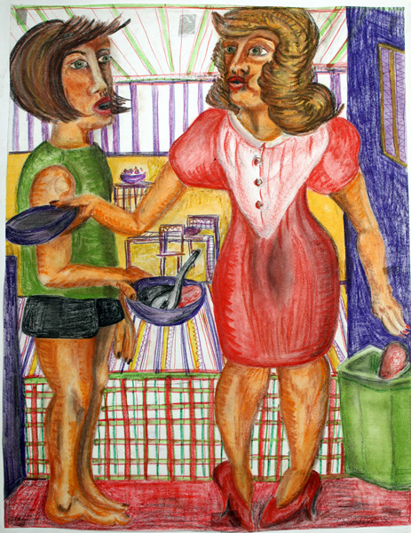 barbara und ich  Pastellkreide-Zeichnun