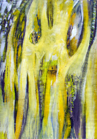 gelber Wald Acryl auf Packpapier