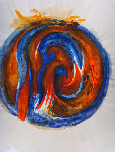 orange blau vogelmandala